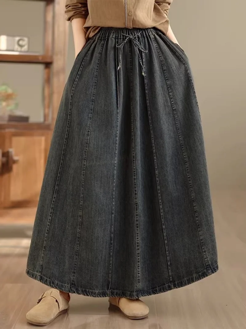 Удобная джинсовая юбка миди свободного кроя | Эластичный пояс и эффект потертости с элементами пэчворка | Юбка А-силуэта весенняя 2026
Удобная джинсовая юбка миди свободного кроя | Эластичный пояс и эффект потертости с элементами пэчворка | Юбка А-силуэта весенняя 2026