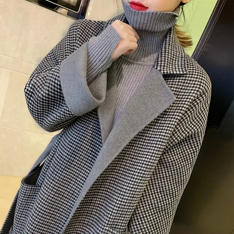 Imitation Double-Sided Cashmere Coat for Women Long Style 2025 Autumn and Winter New Item Thousand Bird Grid Woolen Coat Thick
Imitation Double-Sided Cashmere Coat for Women Long Style 2025 Autumn and Winter New Item Thousand Bird Grid Woolen Coat Thick