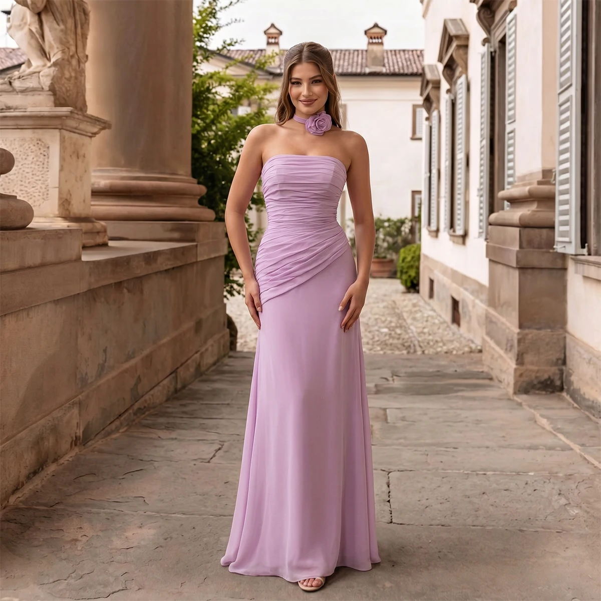 Classic Mermaid Strapless Bridesmaid Dress For Wedding Chiffon Evening Gown With Scraf Pleated Formal Dress
Classic Mermaid Strapless Bridesmaid Dress For Wedding Chiffon Evening Gown With Scraf Pleated Formal Dress