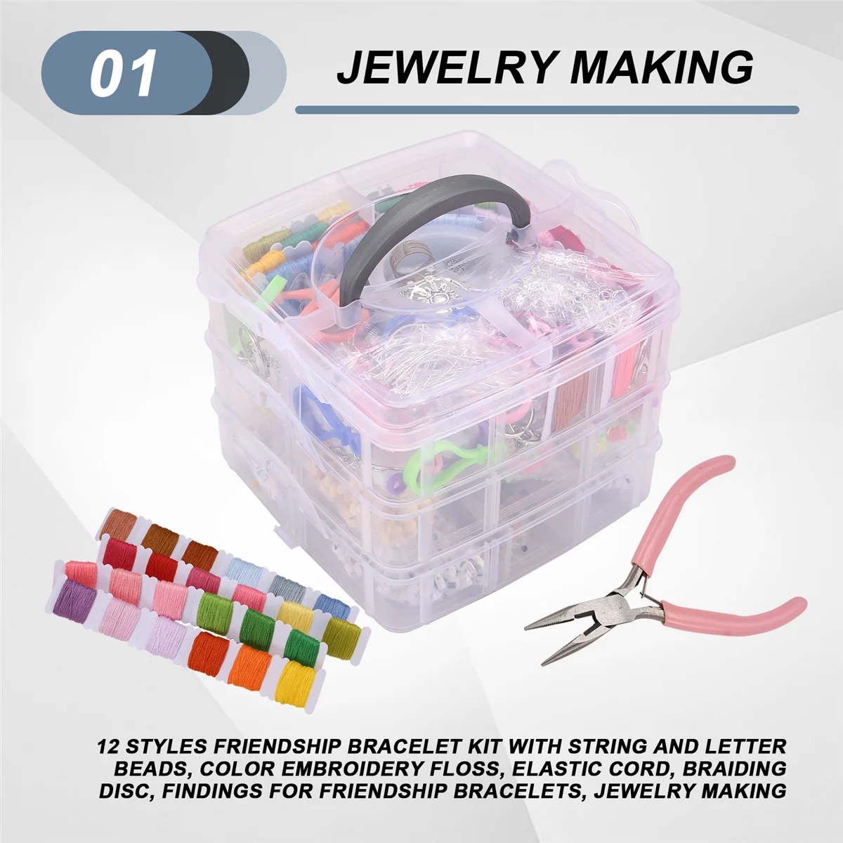 CYL-12 Styles Friendship Bracelet Kit with String and Letter Beads, Color Embroidery Floss, Elastic Cord, Braiding Disc, Fin
CYL-12 Styles Friendship Bracelet Kit with String and Letter Beads, Color Embroidery Floss, Elastic Cord, Braiding Disc, Fin
