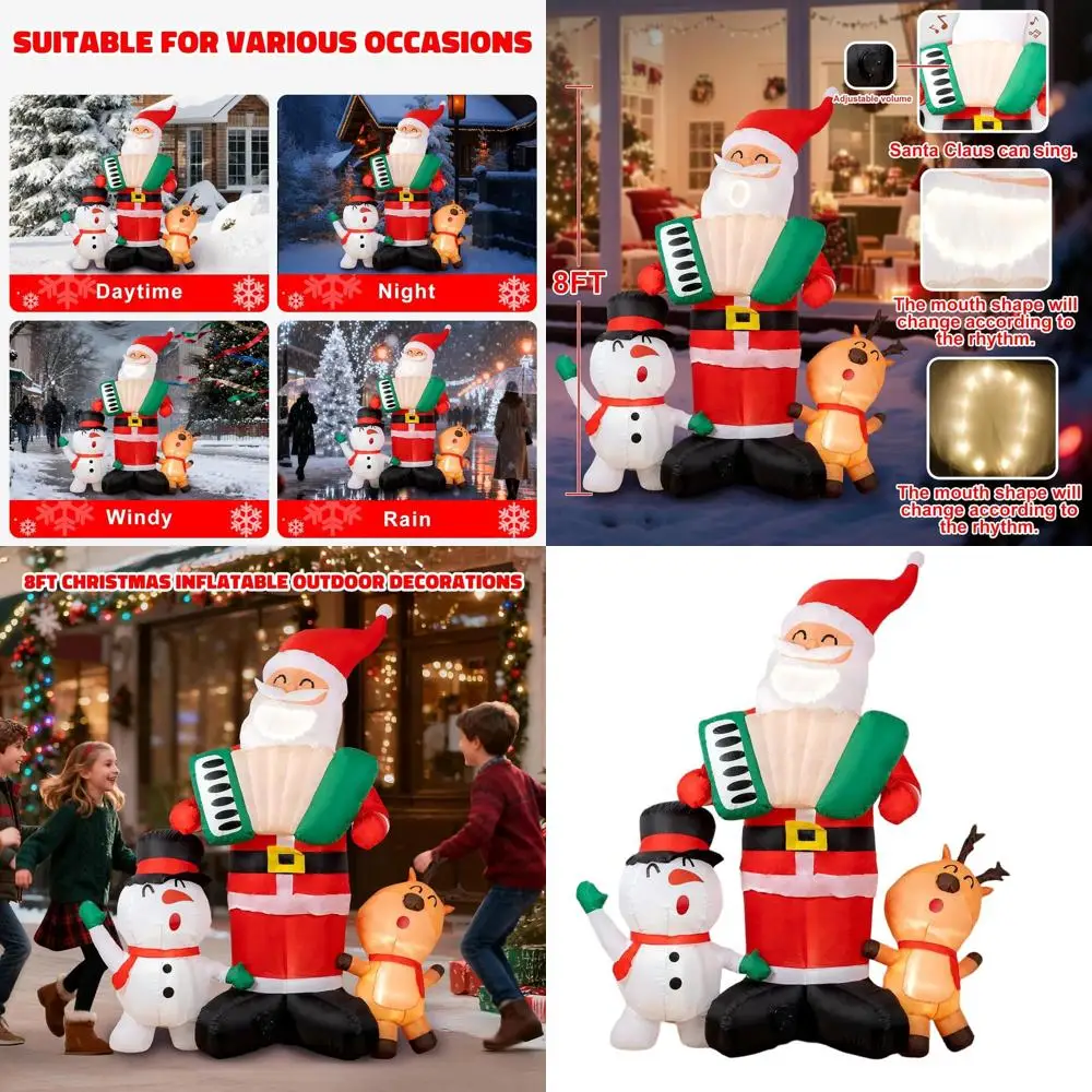 8 Foot Santa Accordion Player with Singing Snowman and Elk, LED-lit Inflatable Christmas Yard Decoration
8 Foot Santa Accordion Player with Singing Snowman and Elk, LED-lit Inflatable Christmas Yard Decoration