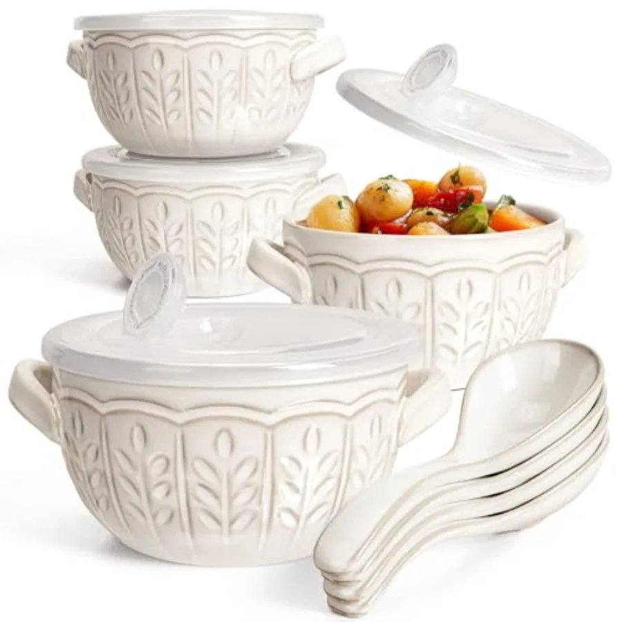 French Onion Soup Bowls with Handles and lids and Spoons, 20 Oz Ceramic Soup Crocks Oven Safe Serving Bowls for Chili, Beef Ste
French Onion Soup Bowls with Handles and lids and Spoons, 20 Oz Ceramic Soup Crocks Oven Safe Serving Bowls for Chili, Beef Ste