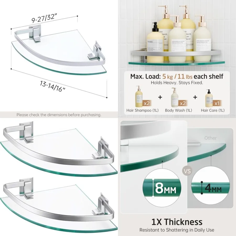 Glass Corner Shelf Bathroom, Corner Glass Shelf with Rail Wall Mount 2 Tier Sand Sprayed Finish, A4120A-P2
Glass Corner Shelf Bathroom, Corner Glass Shelf with Rail Wall Mount 2 Tier Sand Sprayed Finish, A4120A-P2