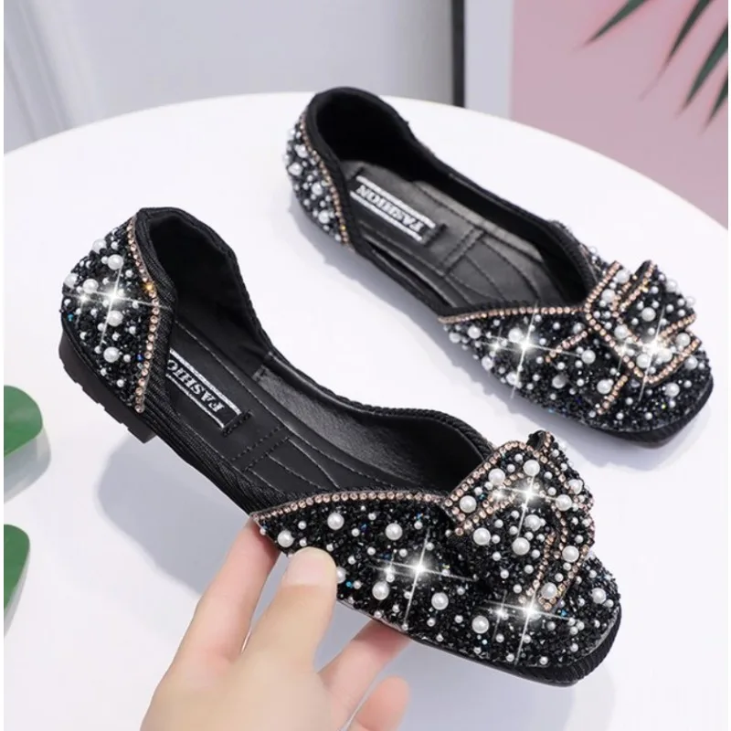 Crystals Pearl Butterfly-knot Women Flats Bling Woman Soft Sole Square Toe Slip-on Bling Shoes Flats Moccasins Female
Crystals Pearl Butterfly-knot Women Flats Bling Woman Soft Sole Square Toe Slip-on Bling Shoes Flats Moccasins Female