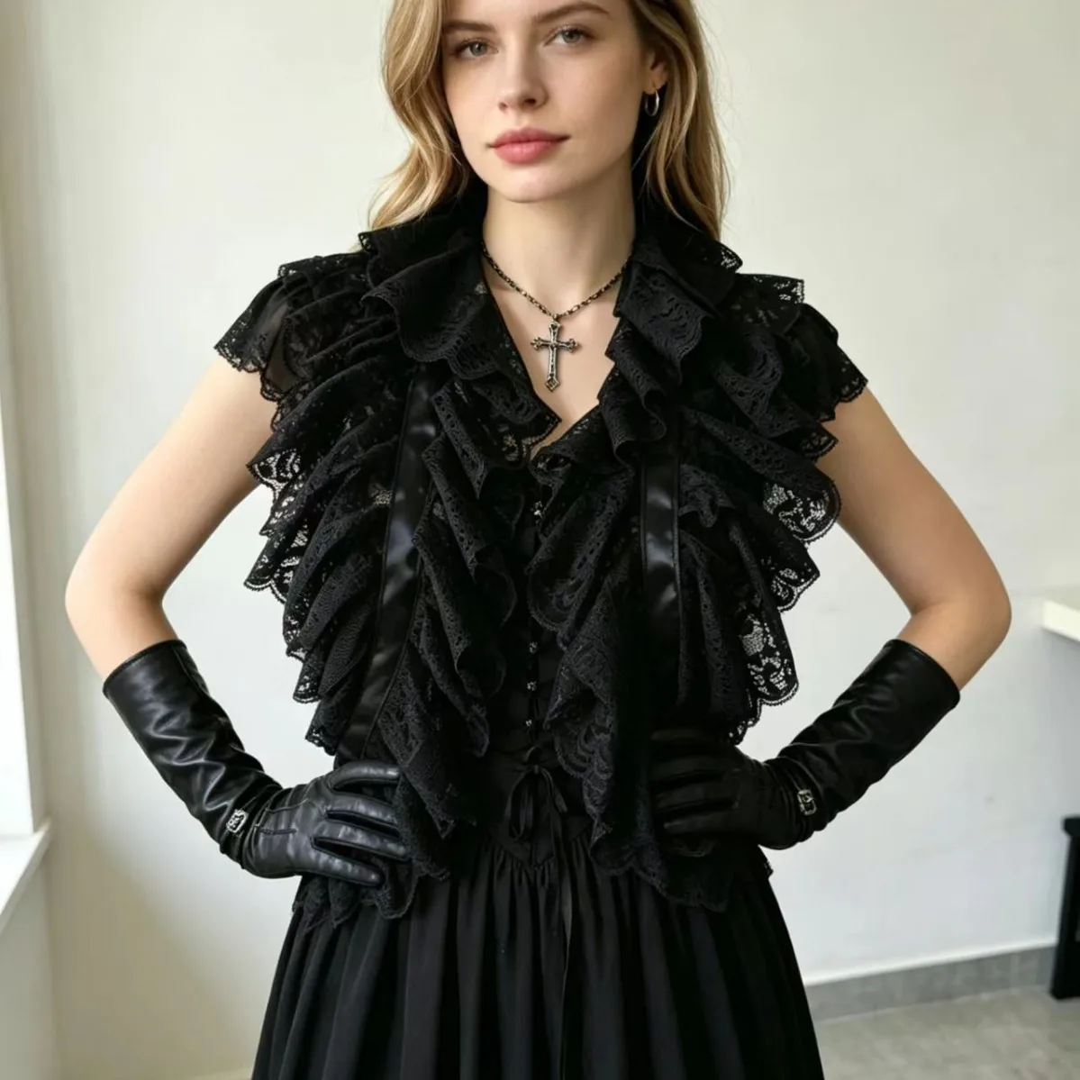 Vintage court-style black multi-layer lace false collar, versatile for Gothic Lolita cosplay
Vintage court-style black multi-layer lace false collar, versatile for Gothic Lolita cosplay