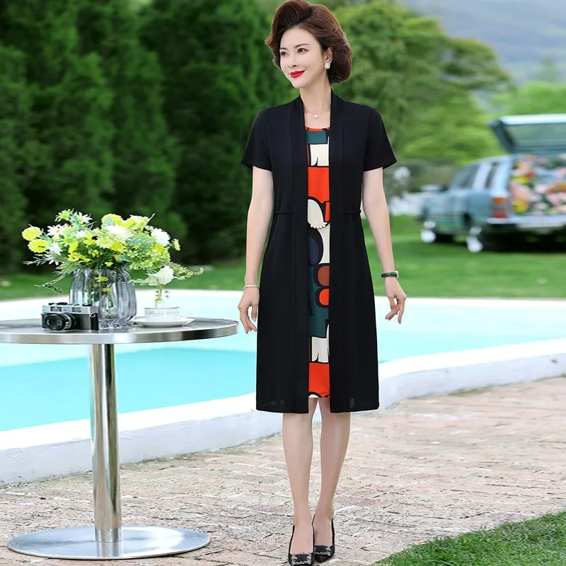 Summer Casual Knee-Length Dress Women Short sleeved Flower Print Dress Office Lady Loose Elegant Midi Dress Female Vestidos
Summer Casual Knee-Length Dress Women Short sleeved Flower Print Dress Office Lady Loose Elegant Midi Dress Female Vestidos