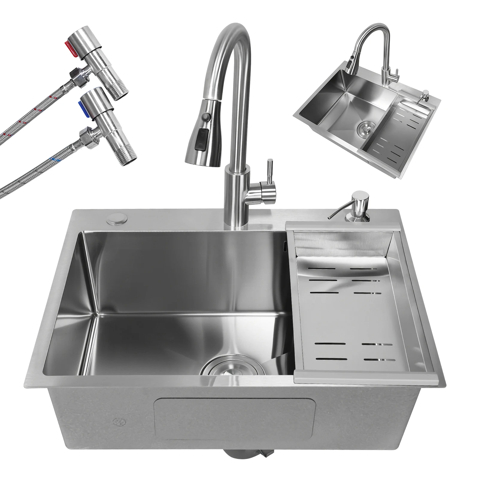 Кухонная мойка с одной чашей и смесителем, многофункциональная мойка с смесителем и множеством аксессуаров для рабочей зоны и кухни для приготовления пищи
Кухонная мойка с одной чашей и смесителем, многофункциональная мойка с смесителем и множеством аксессуаров для рабочей зоны и кухни для приготовления пищи