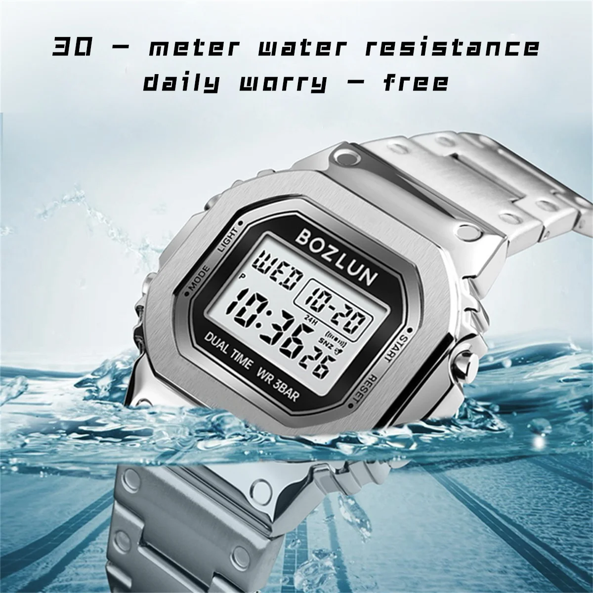 BOZLUN BZ021 Electric Wristwatch 30M Waterproof Digital Watch Week Alarm Clock Date Display Sports EL Backlight Routine Outfit
BOZLUN BZ021 Electric Wristwatch 30M Waterproof Digital Watch Week Alarm Clock Date Display Sports EL Backlight Routine Outfit