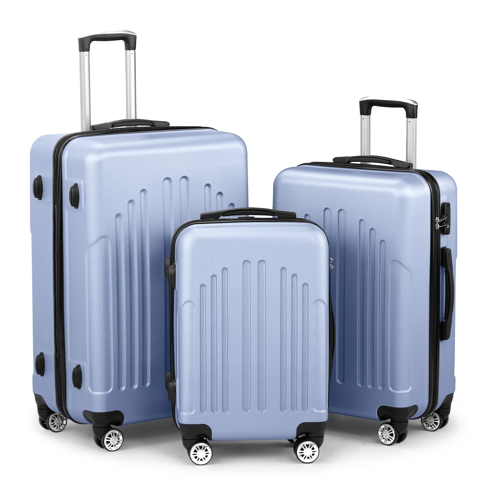 ABS+PC Rolling Luggage Sets with TSA Lock 4 Spinner Wheels, Lightweight Trolley Travel Case, Curved Vertical Pattern Design
ABS+PC Rolling Luggage Sets with TSA Lock 4 Spinner Wheels, Lightweight Trolley Travel Case, Curved Vertical Pattern Design