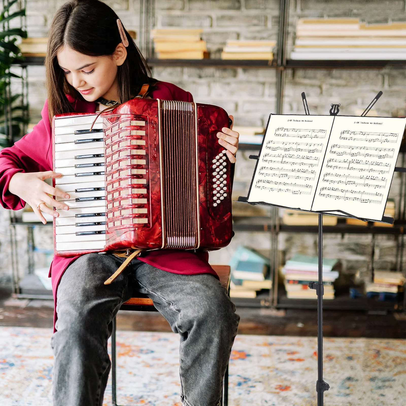 Portable Foldable Music Stand Adjustable Iron Music Sheet Holder Heavy Duty Stable for Practice Teaching Performance