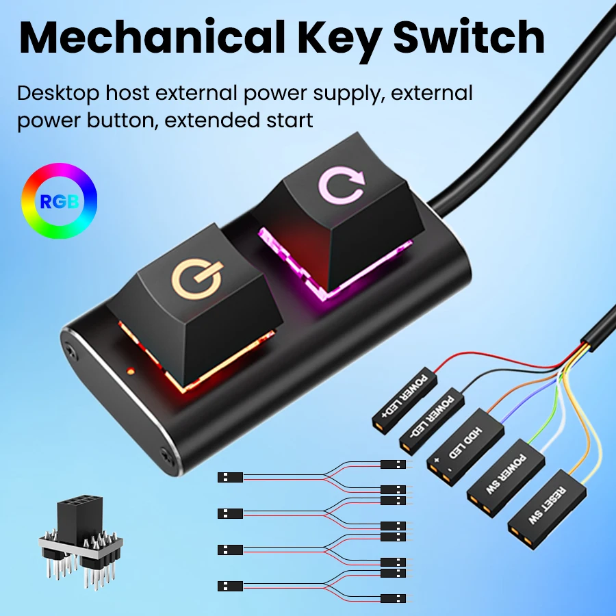 RGB Light Mechanical Keyboard Switch Desktop PC External Power Button Computer Reset Switch 1.8m Cable Easy Install Power Button