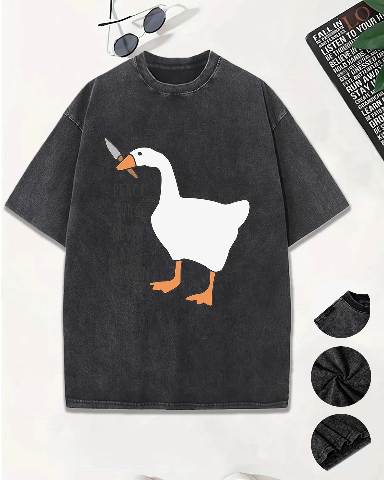 Peace Was Never An Opiton Cartoon Duck With Knife Washed Tee Shirts Men Summer Cotton T Shirt All-Match Casual Short Sleeve
Peace Was Never An Opiton Cartoon Duck With Knife Washed Tee Shirts Men Summer Cotton T Shirt All-Match Casual Short Sleeve