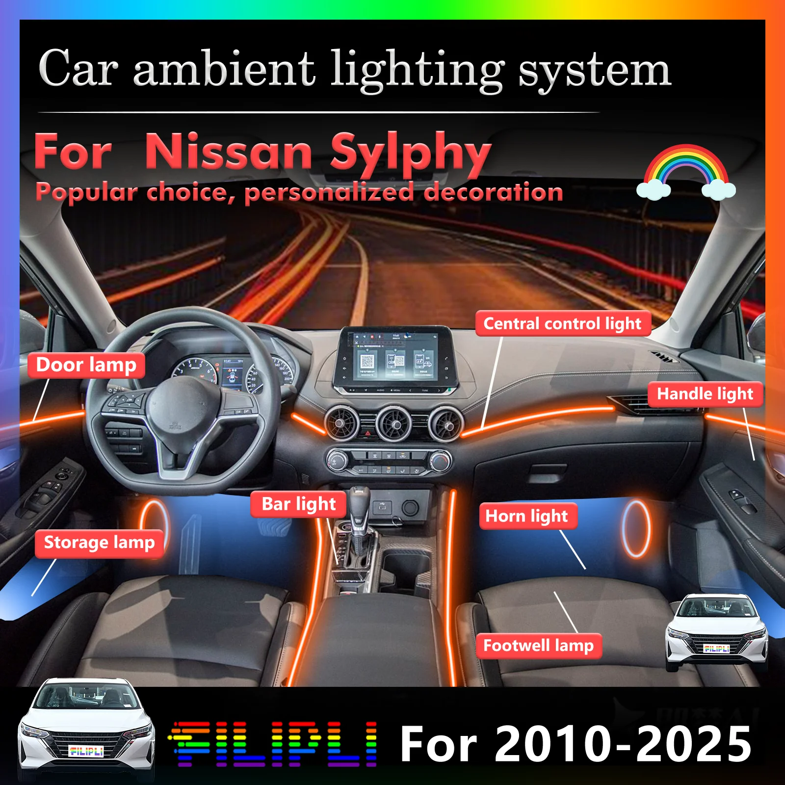 For Nissan Sylphy Car Interior Mood Ambient Light RGB 64-Color LED Smart Remote Control Atmosphere Lamp Energy Saving Kit
For Nissan Sylphy Car Interior Mood Ambient Light RGB 64-Color LED Smart Remote Control Atmosphere Lamp Energy Saving Kit
