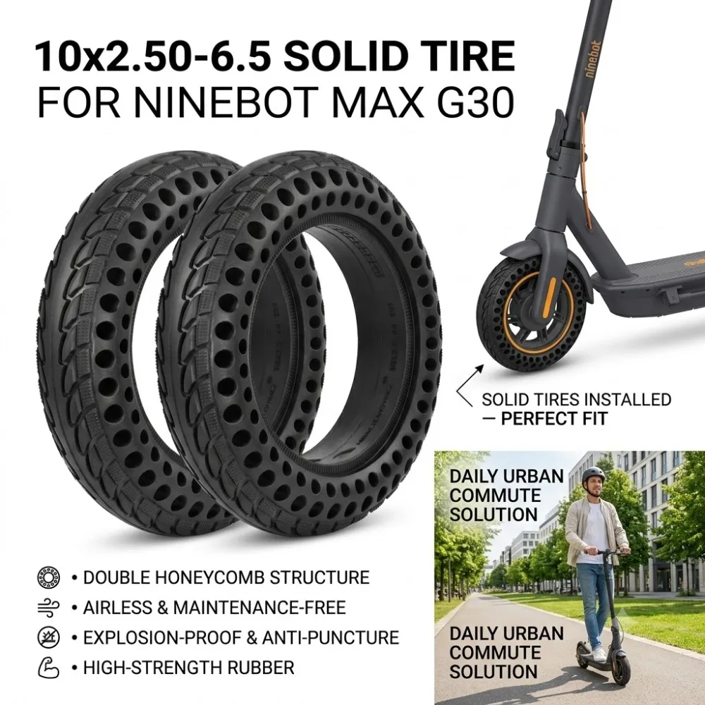 10X2.5 Solid Tire Suitable for Ninebot MAX G30 Electric Scooter Double Honeycomb Non Inflatable 10X2.50-6.5 Anti Blowout Tire
10X2.5 Solid Tire Suitable for Ninebot MAX G30 Electric Scooter Double Honeycomb Non Inflatable 10X2.50-6.5 Anti Blowout Tire