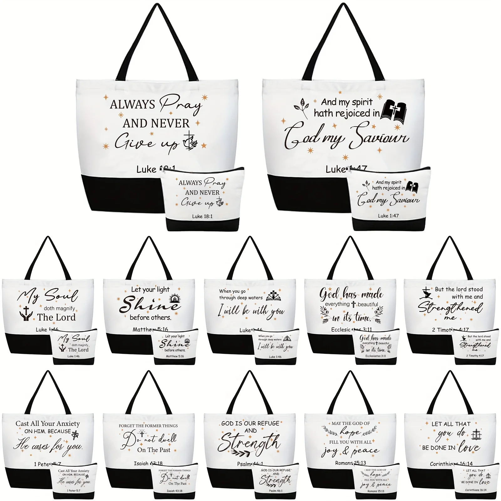 Gift for Her/Him 24pcs Christian Canvas Tote Bags for Women with Makeup Bags Reusable Large Canvas Bags Bible Verses Religious T
Gift for Her/Him 24pcs Christian Canvas Tote Bags for Women with Makeup Bags Reusable Large Canvas Bags Bible Verses Religious T