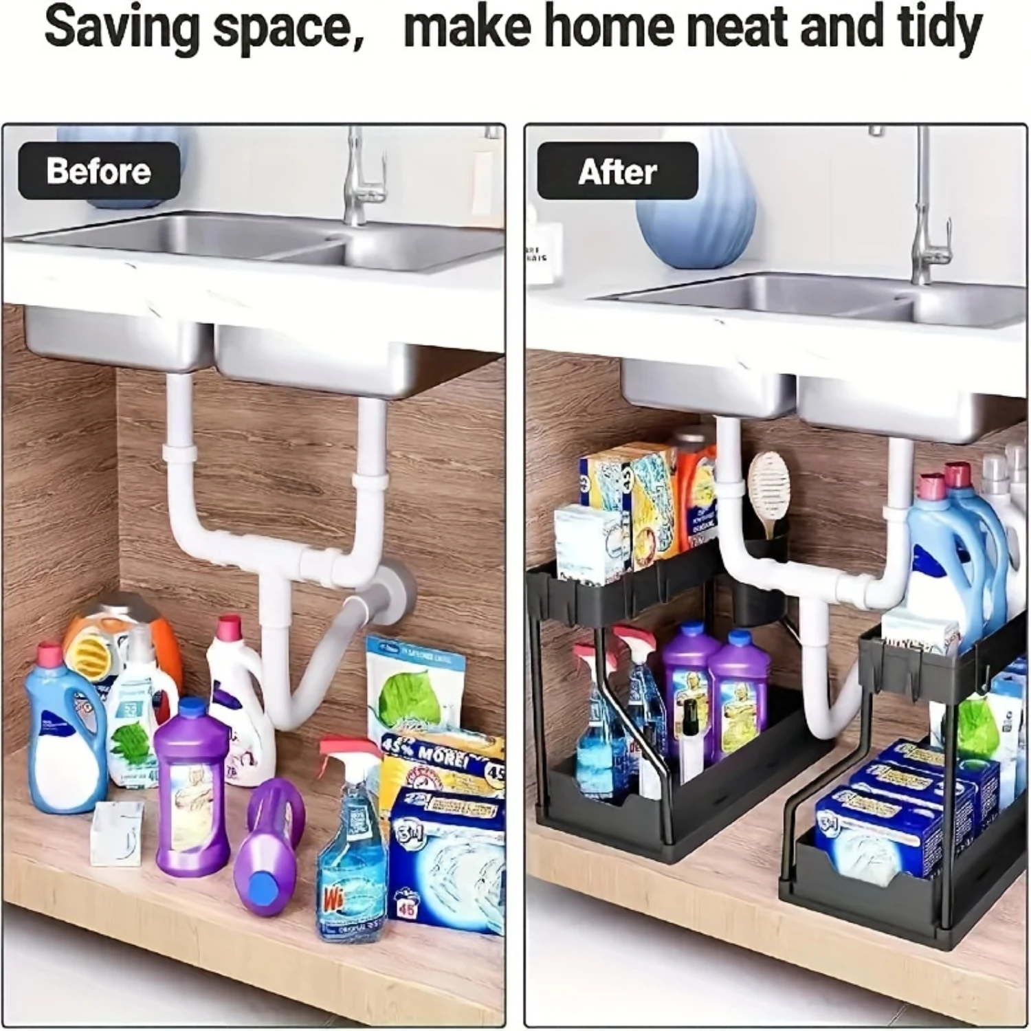 2-Tier L-Shape Sliding Under Sink Organizer for Kitchen & Bathroom - Space-Saving Cabinet Drawer Organizer for Narrow Spaces, Fi
2-Tier L-Shape Sliding Under Sink Organizer for Kitchen & Bathroom - Space-Saving Cabinet Drawer Organizer for Narrow Spaces, Fi