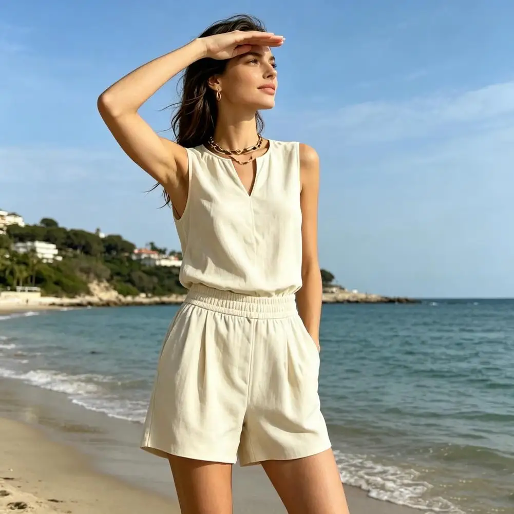 Casual 2 Piece Shorts Set Women Summer Sleeveless Tank Top Elastic High Waist Shorts Matching Lounge Set with Pockets
Casual 2 Piece Shorts Set Women Summer Sleeveless Tank Top Elastic High Waist Shorts Matching Lounge Set with Pockets