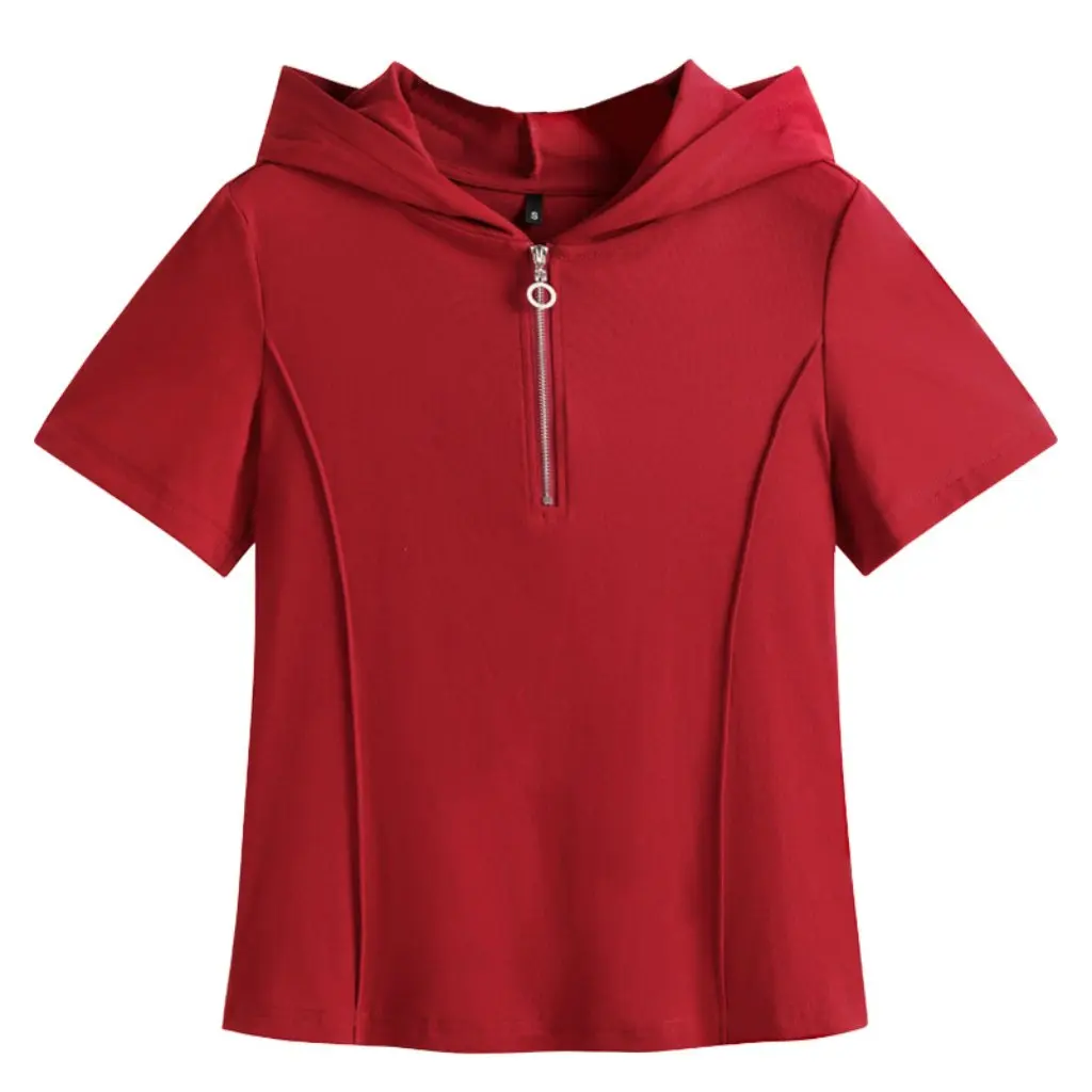 Women's Hooded Zipper T-shirt Short-Sleeved Sweatshirt Cotton Trendy Sports All-Match Summer New
Women's Hooded Zipper T-shirt Short-Sleeved Sweatshirt Cotton Trendy Sports All-Match Summer New