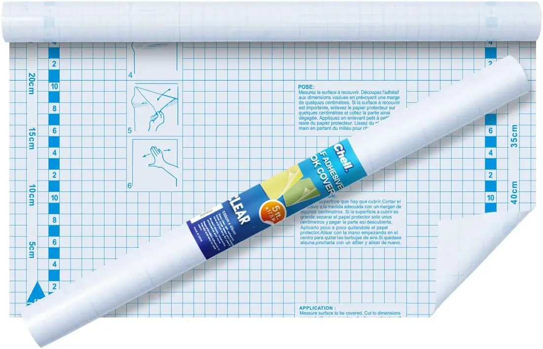 Clear self-adhesive contact paper roll 17.5 inches by 5 feet for book covering and protection
Clear self-adhesive contact paper roll 17.5 inches by 5 feet for book covering and protection