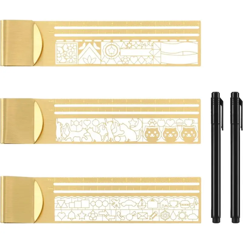 Набор из 3 латунных зажимов для линеек с 2 тонкими ручками и 3 трафаретами для планировщиков и декоративных блокнотов
Набор из 3 латунных зажимов для линеек с 2 тонкими ручками и 3 трафаретами для планировщиков и декоративных блокнотов