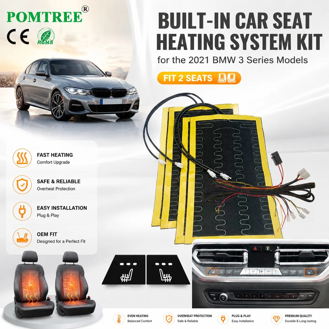Built-in Car Seat Heating System Kit Fit 2 Seats,Including Heating Pads & Special Switch Compatible With 2021 BMW 3 Series
Built-in Car Seat Heating System Kit Fit 2 Seats,Including Heating Pads & Special Switch Compatible With 2021 BMW 3 Series