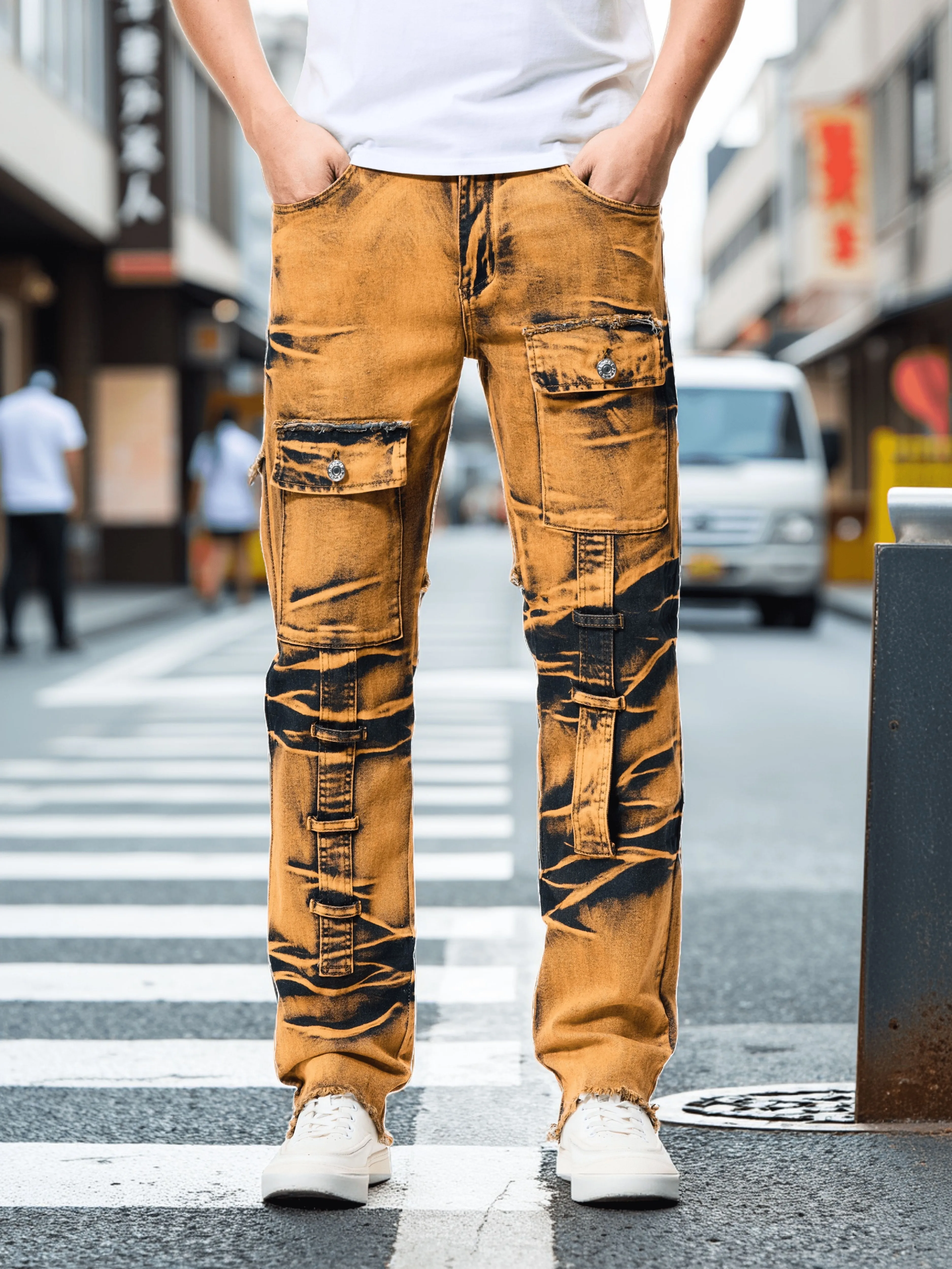 Men's straight ripped jeans, fashionable camouflage printed jeans, street fashion
Men's straight ripped jeans, fashionable camouflage printed jeans, street fashion
