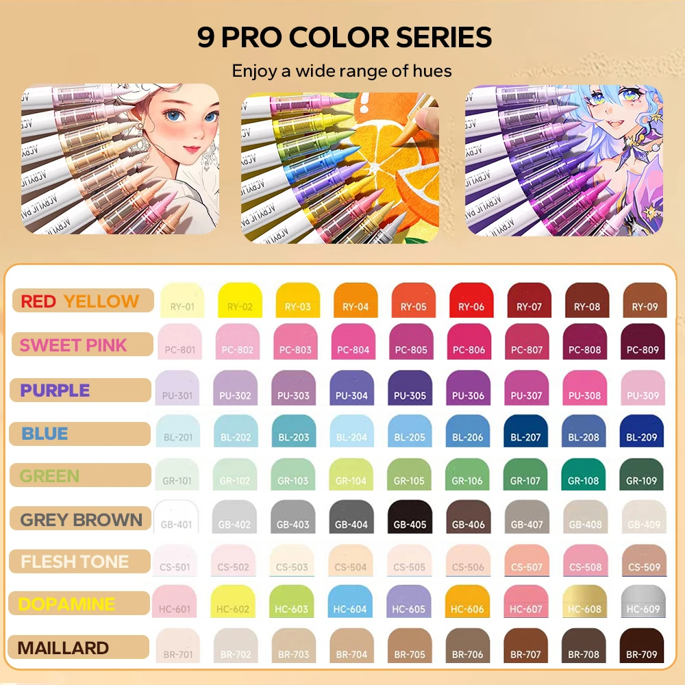 Acrylic Brush Markers Set, Assorted Pro Color Series Automatic Ink Control System Art Markers Set, 9 Count/Set
Acrylic Brush Markers Set, Assorted Pro Color Series Automatic Ink Control System Art Markers Set, 9 Count/Set