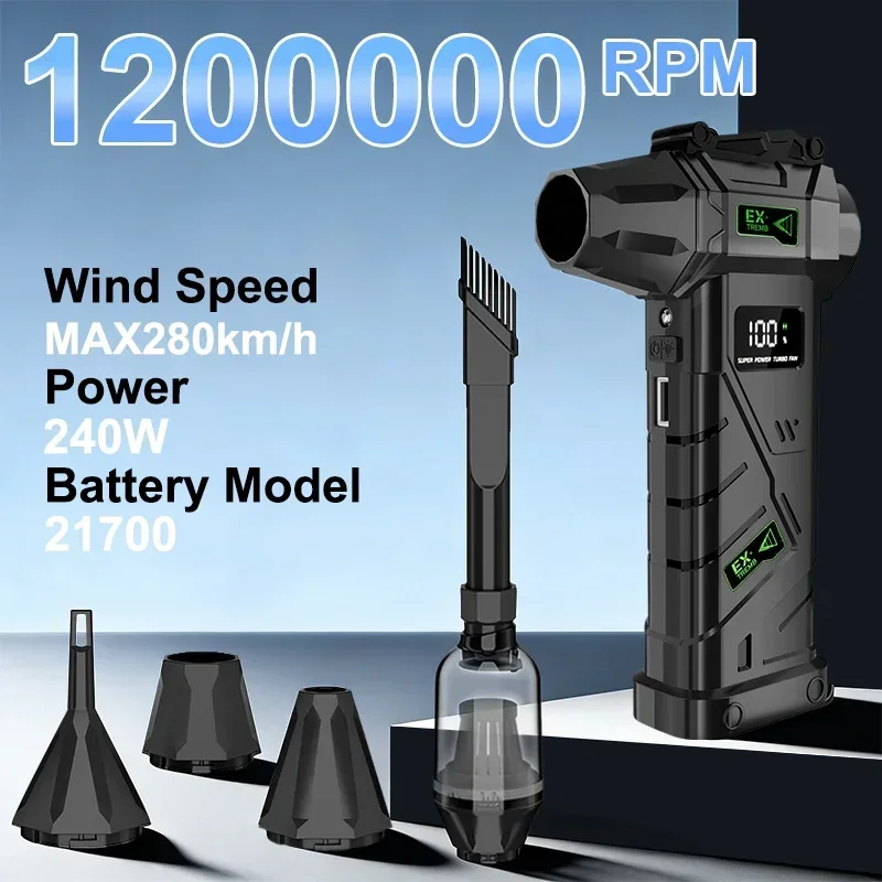 1200000RPM 5-Speed Turbo Air Blower Brushless Motor Cordless Vacuum/Snow Blower With LED/Power Bank/Drying For Car Cleaning
1200000RPM 5-Speed Turbo Air Blower Brushless Motor Cordless Vacuum/Snow Blower With LED/Power Bank/Drying For Car Cleaning