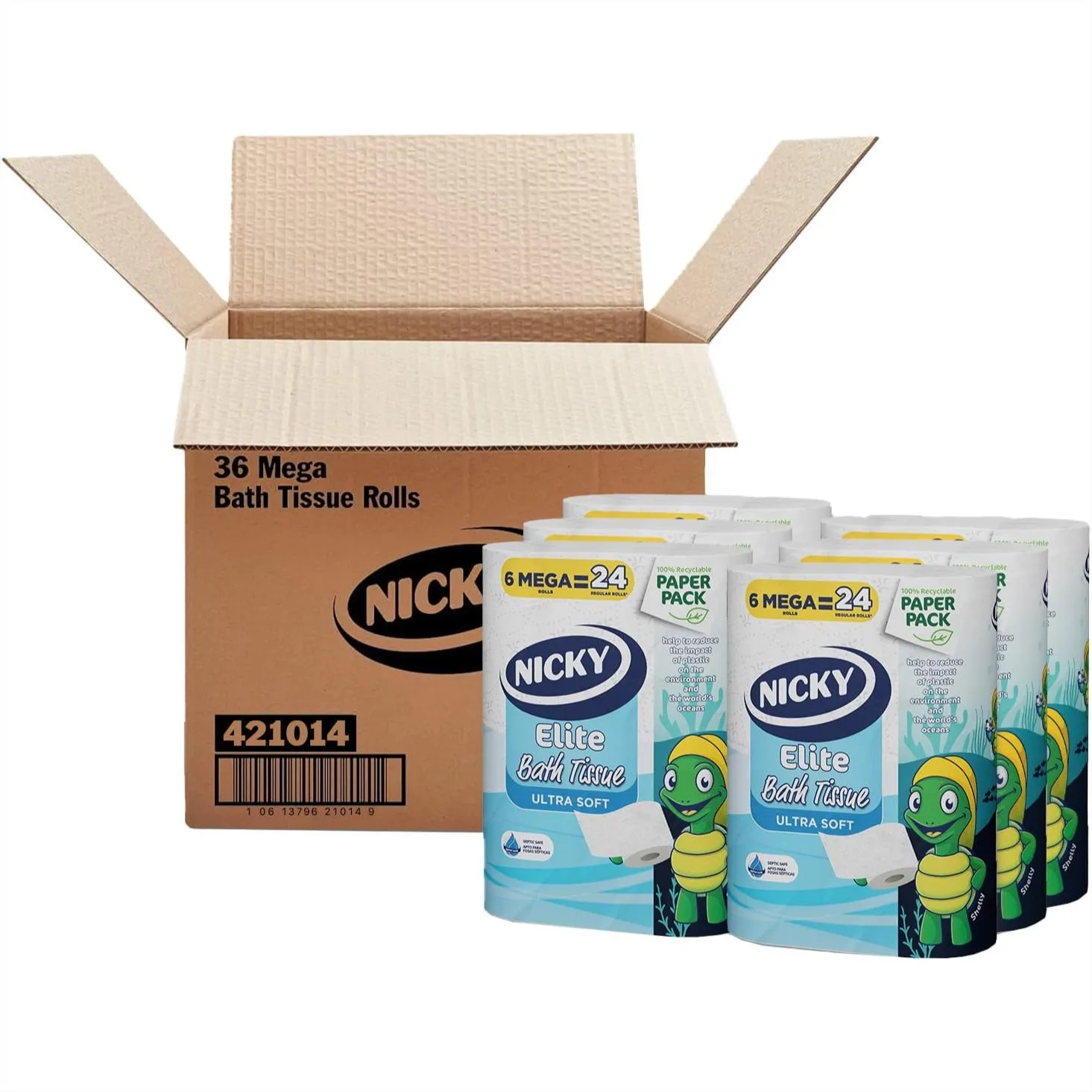 Nicky Elite Toilet Paper 36 Mega Rolls, Ultra Soft 2-Ply, 264 Sheets per Roll, Septic Safe, Plastic-Free Packaging
Nicky Elite Toilet Paper 36 Mega Rolls, Ultra Soft 2-Ply, 264 Sheets per Roll, Septic Safe, Plastic-Free Packaging