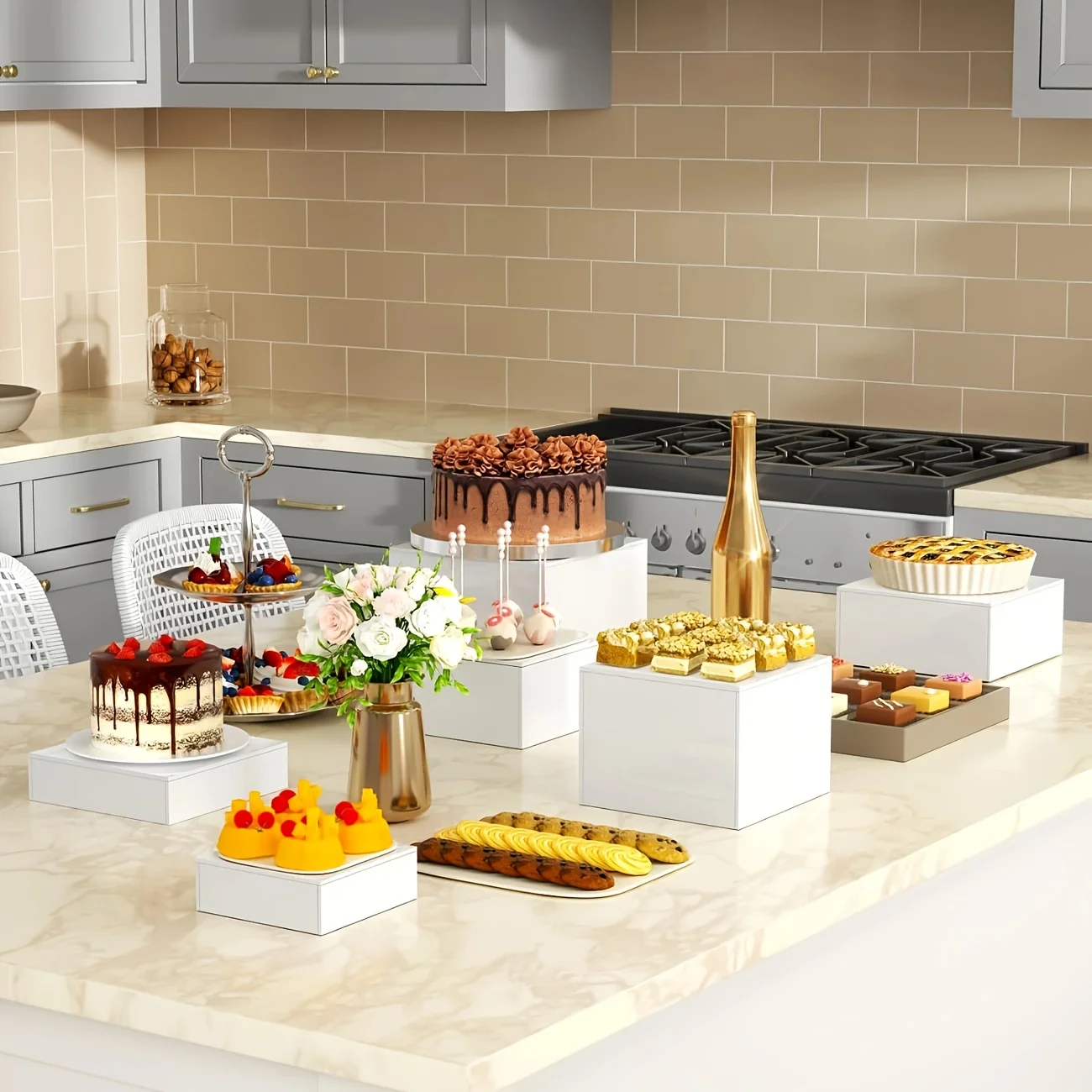 Modern Tiered Serving Stands - 6pcs Nesting Set with Sleek Minimalist Design - Versatile for Kitchen Counter, Party Decor, Home
Modern Tiered Serving Stands - 6pcs Nesting Set with Sleek Minimalist Design - Versatile for Kitchen Counter, Party Decor, Home