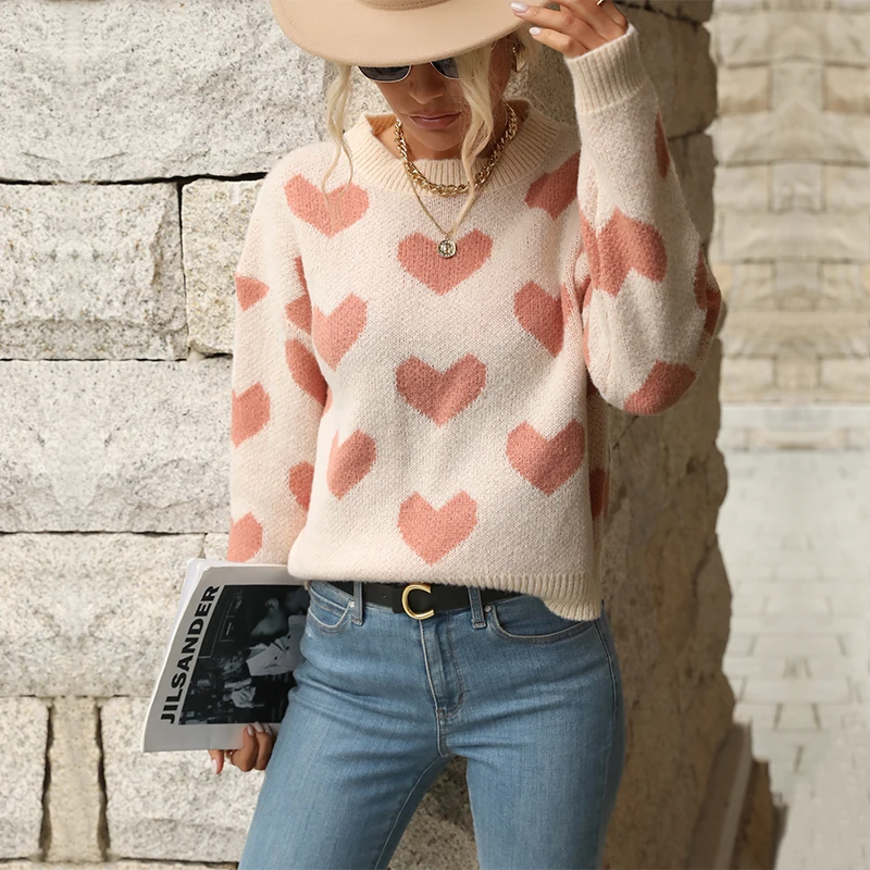 Women's Pink Heart Pattern Crew Neck Knitted Sweater Long Sleeve Autumn Winter Casual Loose Fit Daily Fashion Warm Pullover
Women's Pink Heart Pattern Crew Neck Knitted Sweater Long Sleeve Autumn Winter Casual Loose Fit Daily Fashion Warm Pullover