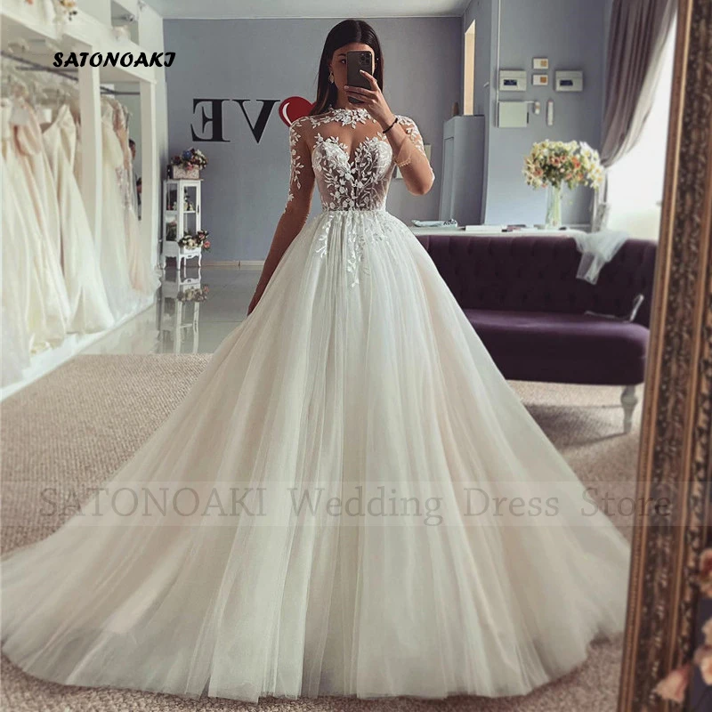 Elegant Simple Lace Wedding Dress for Women High Neck A-Line Applique Long Sleeve Bride Gown Vestido De Novia Robe Mariée Custom
Elegant Simple Lace Wedding Dress for Women High Neck A-Line Applique Long Sleeve Bride Gown Vestido De Novia Robe Mariée Custom