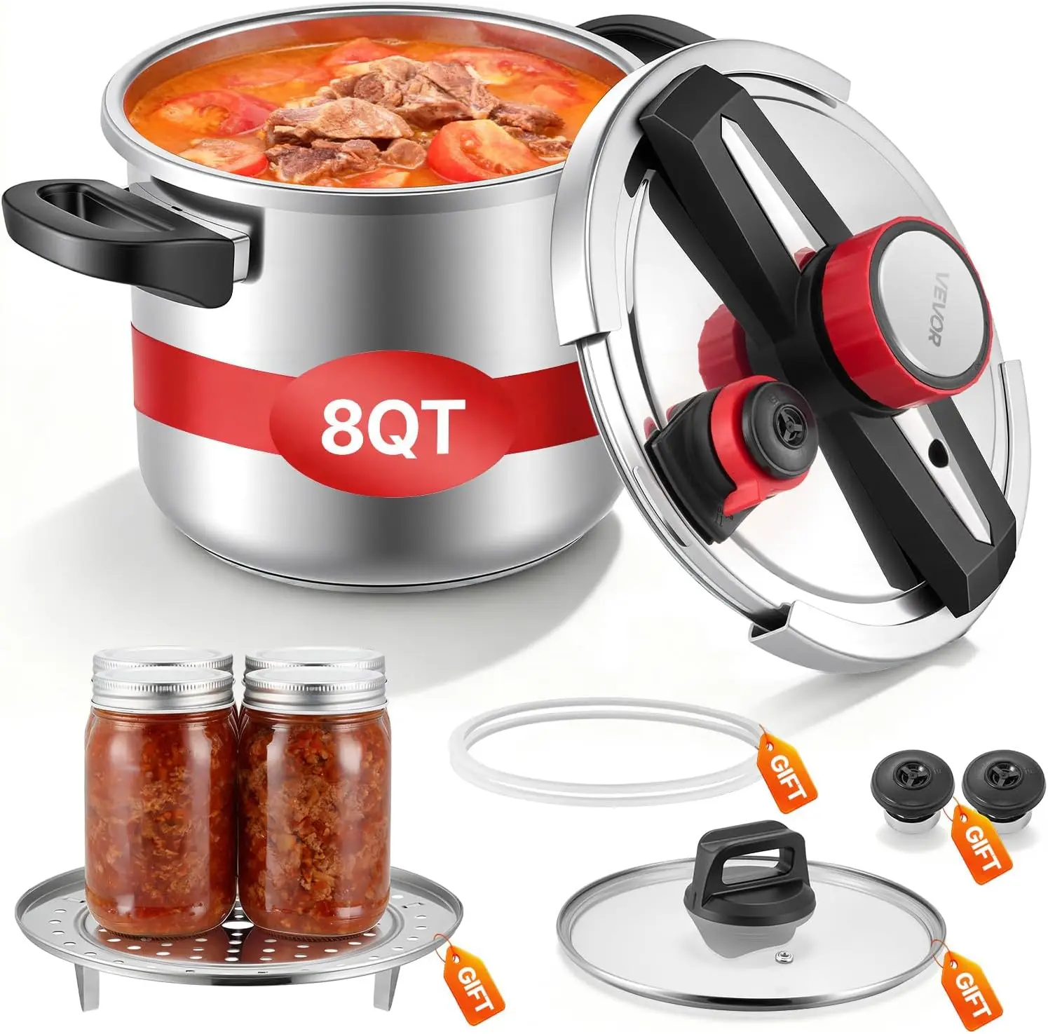 8Qt Stainless Steel Pressure Cooker, 3-in-1 with Steaming Rack, 100kPa Fast Cooking for Meat, Beans, Rice, Soup
8Qt Stainless Steel Pressure Cooker, 3-in-1 with Steaming Rack, 100kPa Fast Cooking for Meat, Beans, Rice, Soup