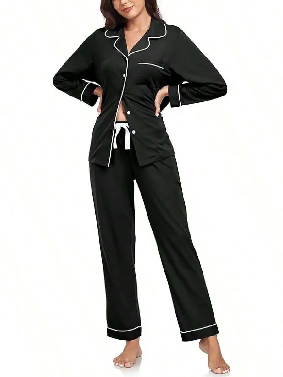 Womens 100% Cotton Button Down Pajama Set Long Sleeve Top And Pants With Pocket
Womens 100% Cotton Button Down Pajama Set Long Sleeve Top And Pants With Pocket