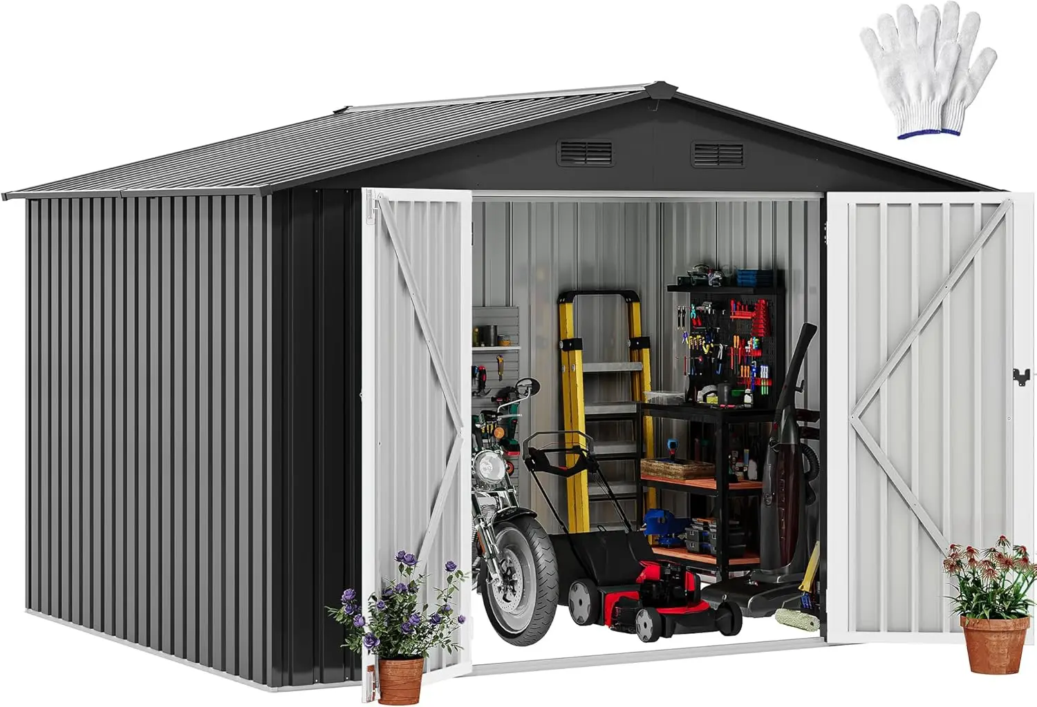 10x8 FT Outdoor Storage Shed, Metal Tool Shed with Lockable Doors & Ventilation for Patio, Lawn, Backyard, Dark Gray
10x8 FT Outdoor Storage Shed, Metal Tool Shed with Lockable Doors & Ventilation for Patio, Lawn, Backyard, Dark Gray