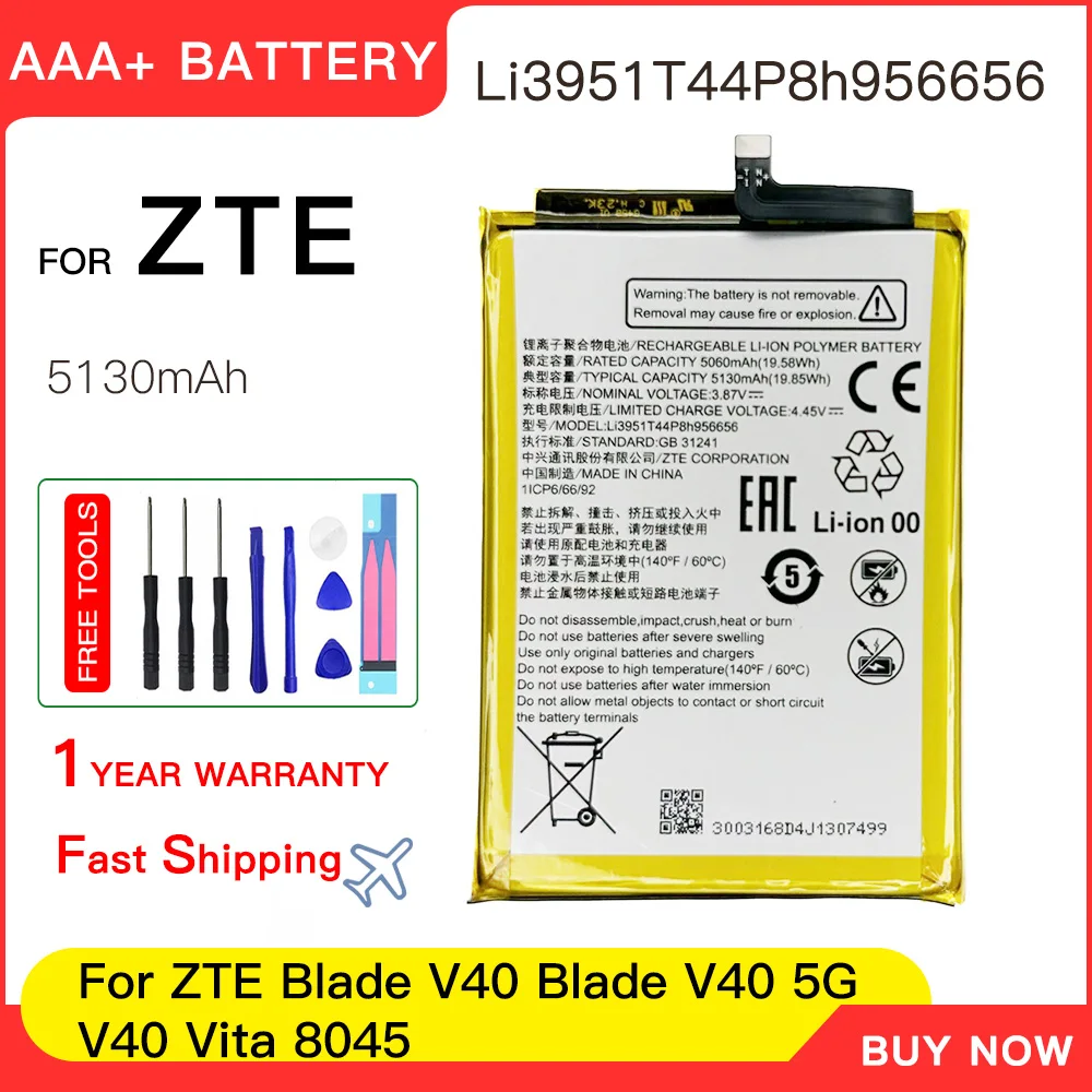 Genuine Li3951T44P8h956656 Battery For ZTE Blade V40 Blade V40 5G V40 Vita 8045 Phone Replacement Battery Batteria
Genuine Li3951T44P8h956656 Battery For ZTE Blade V40 Blade V40 5G V40 Vita 8045 Phone Replacement Battery Batteria