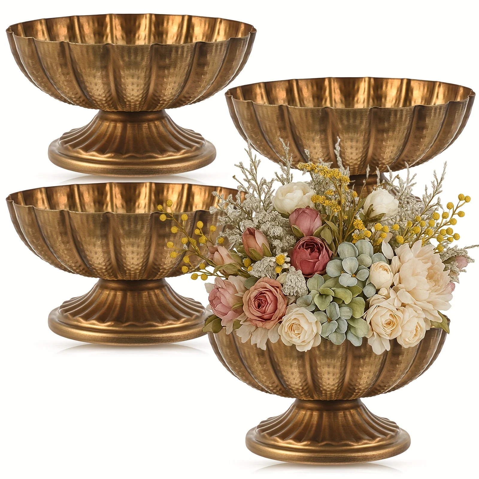 4pcs Elegant Golden & Bronze Metal Compote Bowls - Ornate Small Vases for Centerpieces, Indoor/Outdoor Flower & Fruit Holders
4pcs Elegant Golden & Bronze Metal Compote Bowls - Ornate Small Vases for Centerpieces, Indoor/Outdoor Flower & Fruit Holders