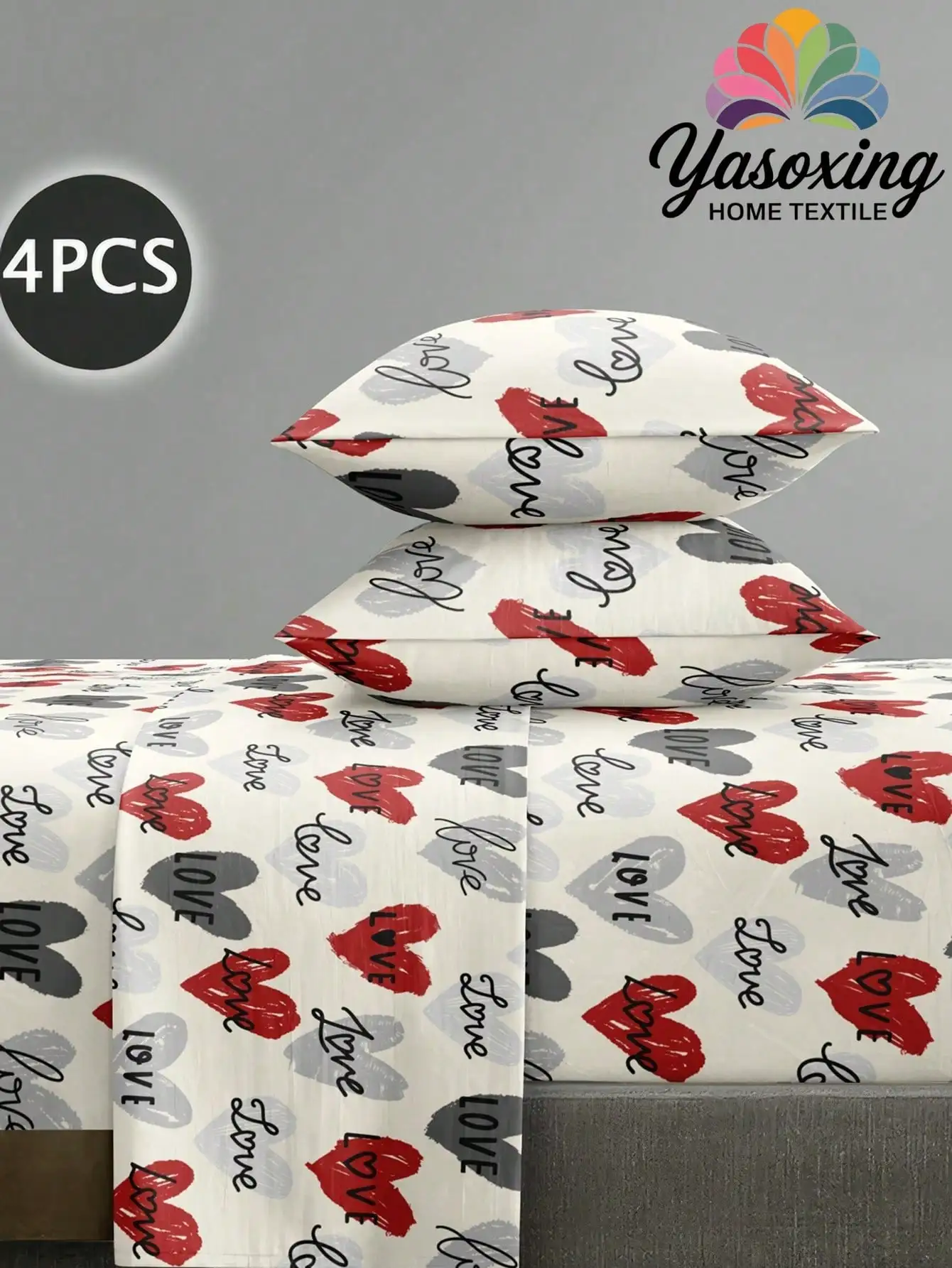 Комплект постельного белья из микрофибры из 4 предметов с принтом в виде сердец и надписей, простыня на резинке с глубоким карманом
Комплект постельного белья из микрофибры из 4 предметов с принтом в виде сердец и надписей, простыня на резинке с глубоким карманом