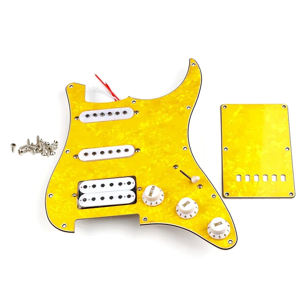Yellow Pearl Prewired SSH Pickguard Set for Strat Guitar - with Backplate
Yellow Pearl Prewired SSH Pickguard Set for Strat Guitar - with Backplate