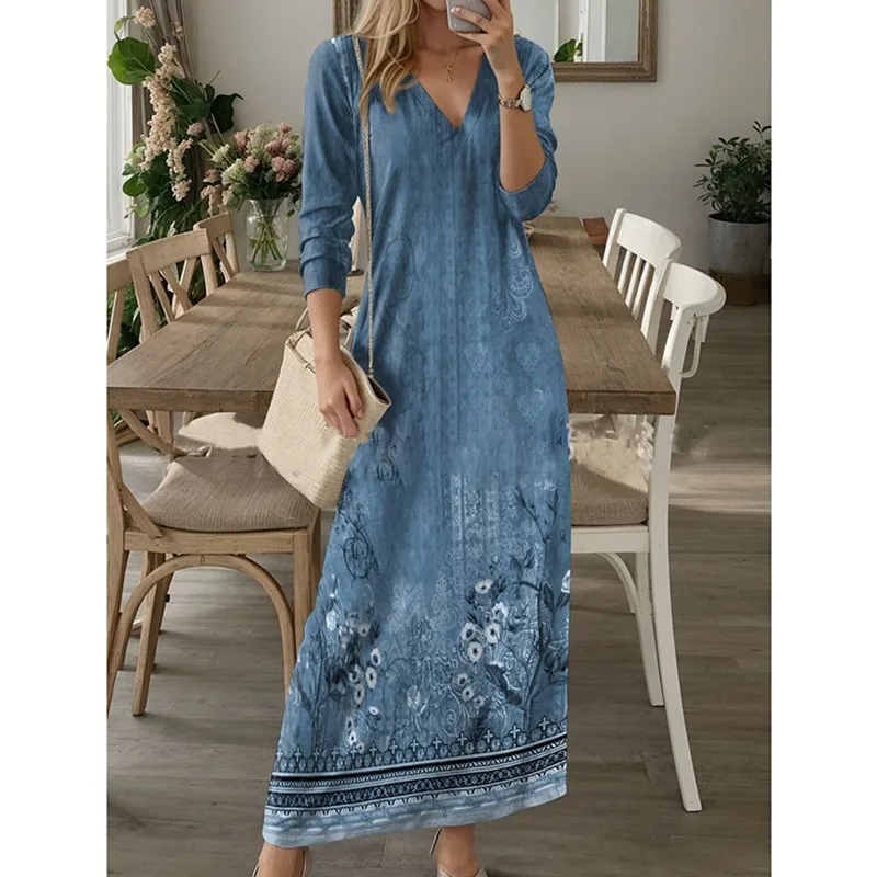 Retro Printed Women's Long Dress Spring Autumn Fashion V-neck Loose Long Sleeved A-line Dresses Ladies Foreign Style Streetwear
Retro Printed Women's Long Dress Spring Autumn Fashion V-neck Loose Long Sleeved A-line Dresses Ladies Foreign Style Streetwear