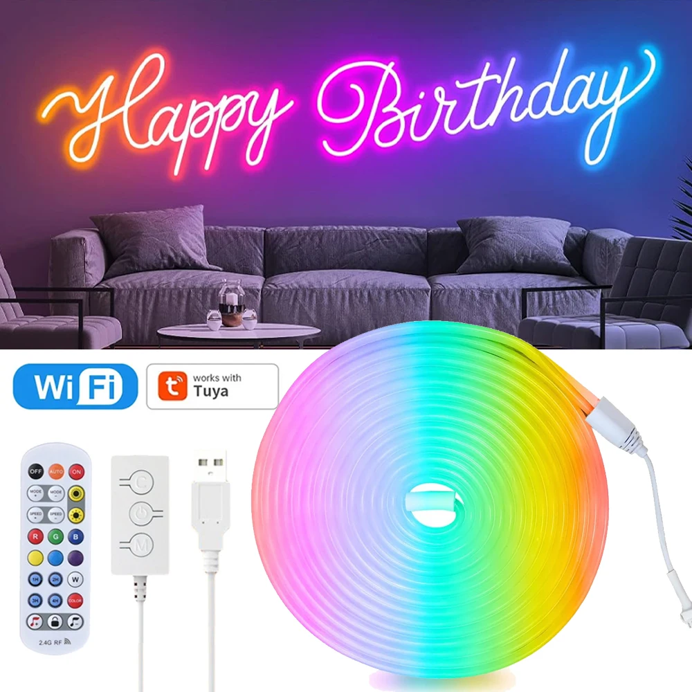 USB TUYA WiFi RGBIC NEON LED Strip 5V 1m 2m 3m 4m 5m Music Sync Addressable Game Party Light RF Remote fr Alexa Google Assistant
USB TUYA WiFi RGBIC NEON LED Strip 5V 1m 2m 3m 4m 5m Music Sync Addressable Game Party Light RF Remote fr Alexa Google Assistant