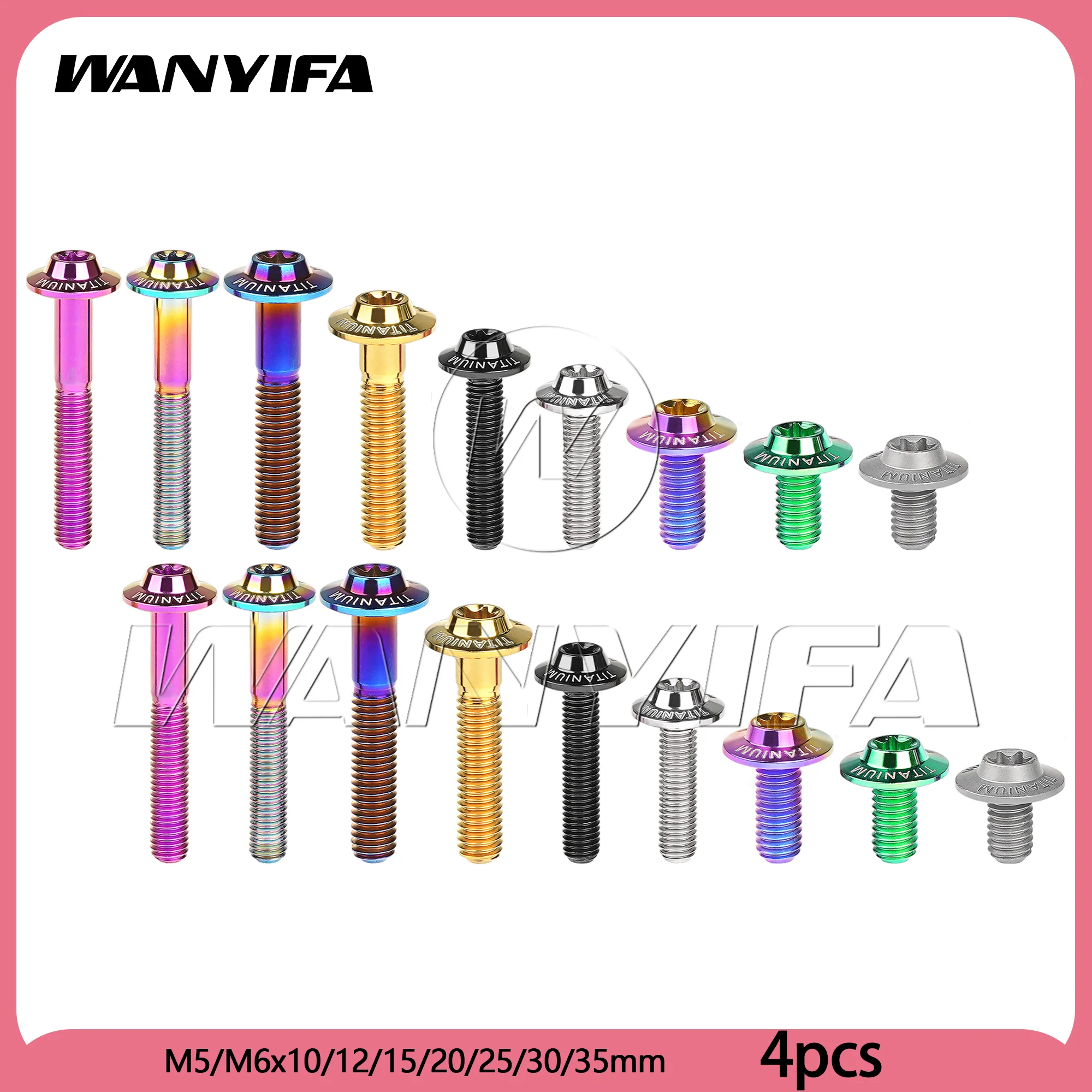 Wanyifa 4pcs Titanium Bolts M5/M6x10/12/15/20/25/30/35mm Butterfly Umbrella Torx Screws with Logo Screws for Motorcycle Disc
Wanyifa 4pcs Titanium Bolts M5/M6x10/12/15/20/25/30/35mm Butterfly Umbrella Torx Screws with Logo Screws for Motorcycle Disc