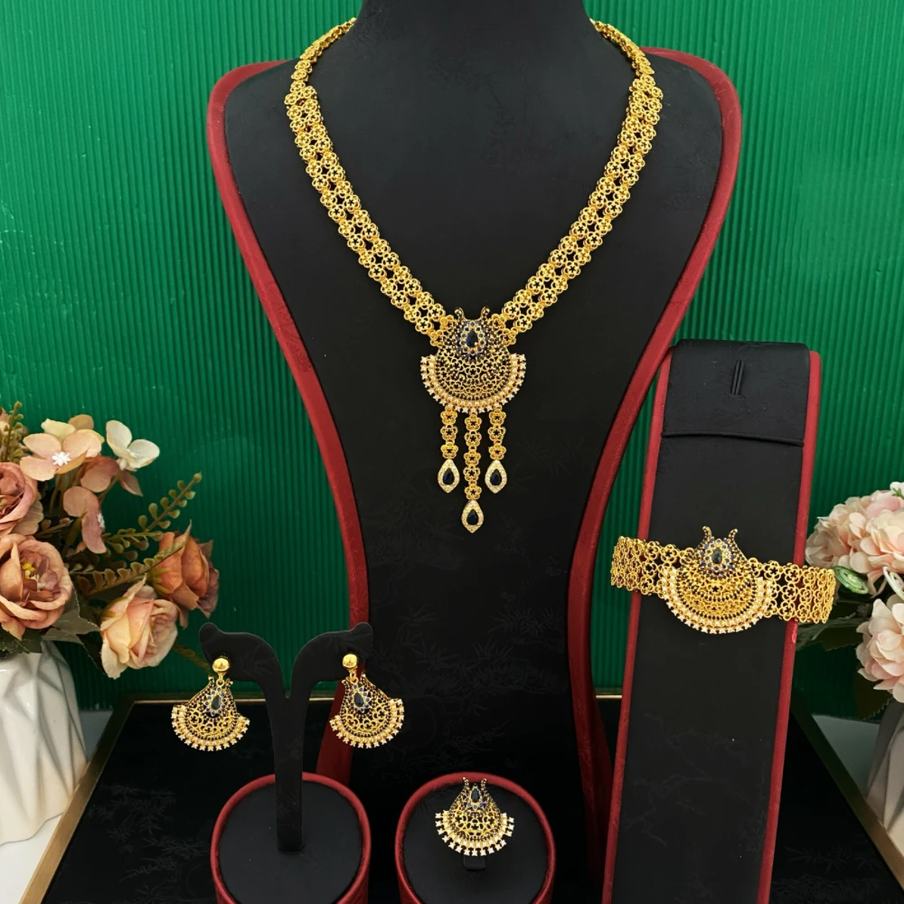 JRH European American Trend Gold Plated Copper Zircon Set Women Fashion Bracelet Necklace Ring Earrings Gift Jewellery
JRH European American Trend Gold Plated Copper Zircon Set Women Fashion Bracelet Necklace Ring Earrings Gift Jewellery