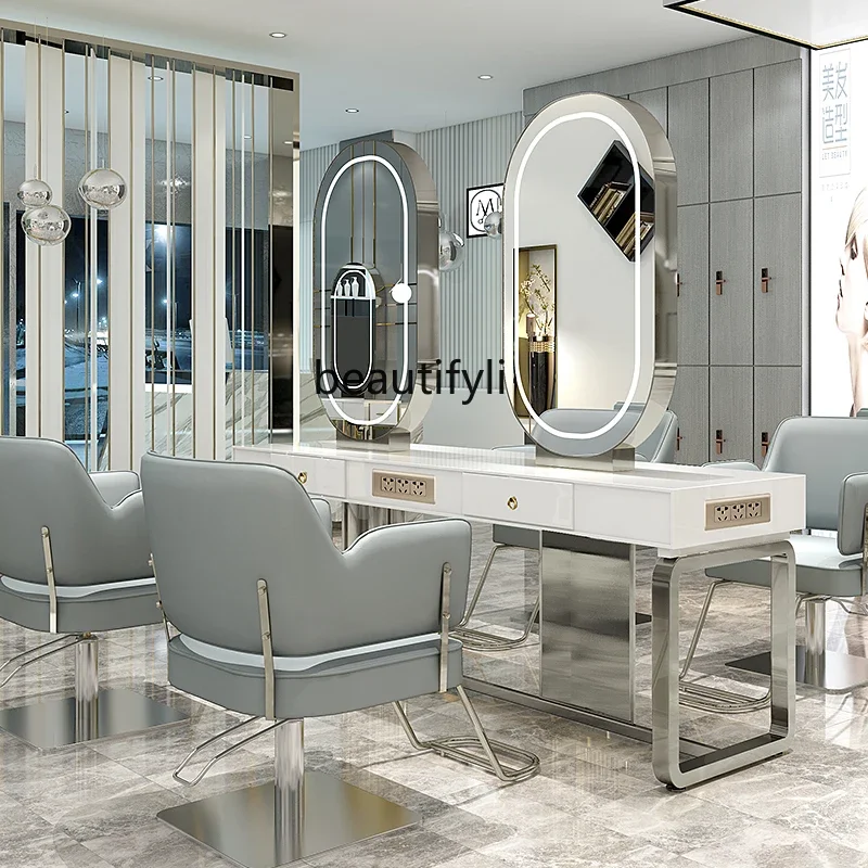 Barber Shop Hair Salon Hair Salon with Socket Hot Dyeing with Light Stainless Steel Floor Dressing Table
Barber Shop Hair Salon Hair Salon with Socket Hot Dyeing with Light Stainless Steel Floor Dressing Table