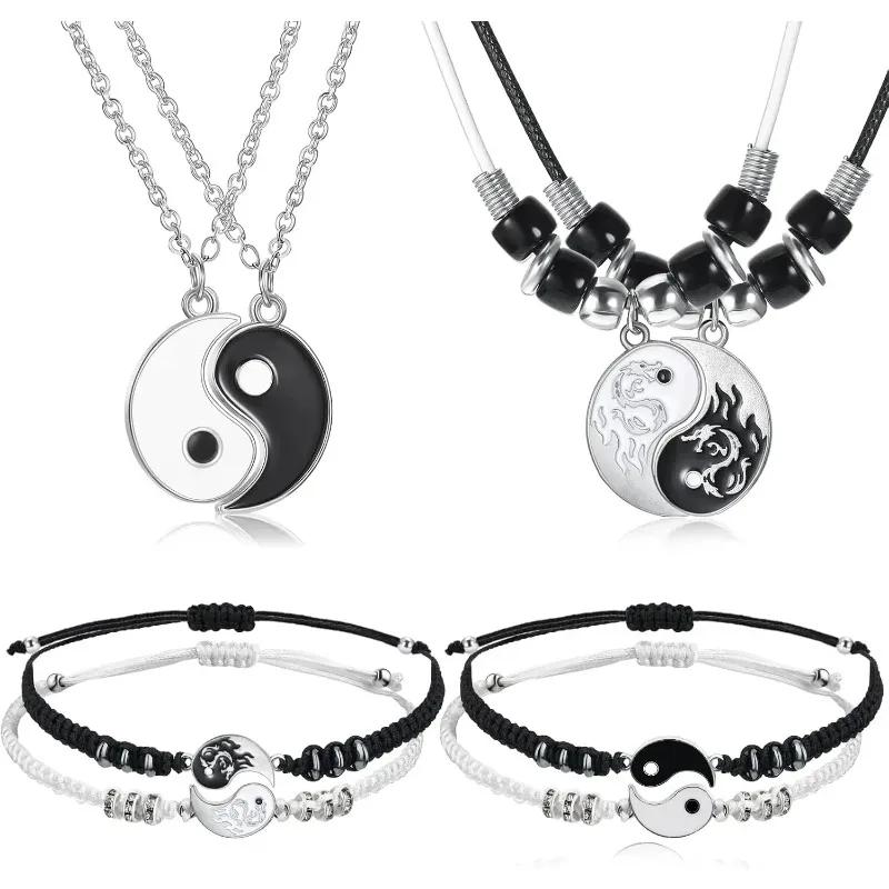 8 Piece Matching Yin Yang Pendant Necklace Bracelet Set Couple Necklace Adjustable Rope Bracelet Black & White Bracelet
8 Piece Matching Yin Yang Pendant Necklace Bracelet Set Couple Necklace Adjustable Rope Bracelet Black & White Bracelet