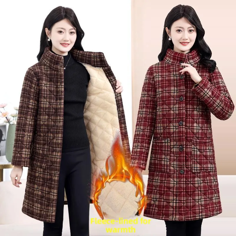 Winter Faion Plaid Stand Collar Cotton Jaet Mommy Casual Anti-Aging Fce Lined Warm Mid-Length Outerwear Women
Winter Faion Plaid Stand Collar Cotton Jaet Mommy Casual Anti-Aging Fce Lined Warm Mid-Length Outerwear Women
