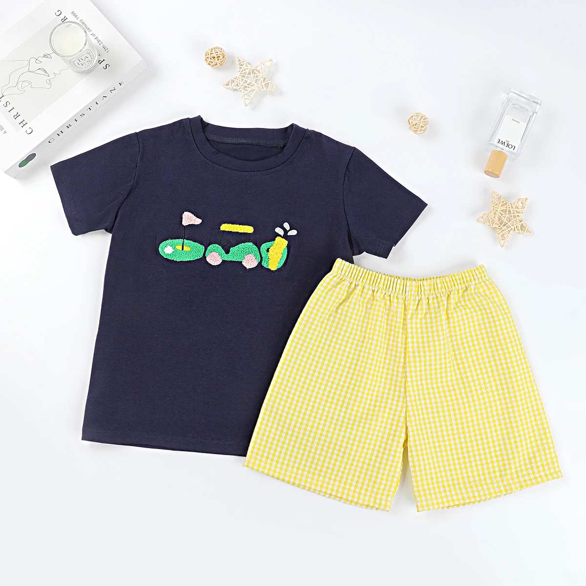 New Cartoon Boutique Golf Short Sleeve Shirt Yellow Plaid Shorts Fashion Kids Wear Children Clothing Set Boy 2 Piece Sets
New Cartoon Boutique Golf Short Sleeve Shirt Yellow Plaid Shorts Fashion Kids Wear Children Clothing Set Boy 2 Piece Sets