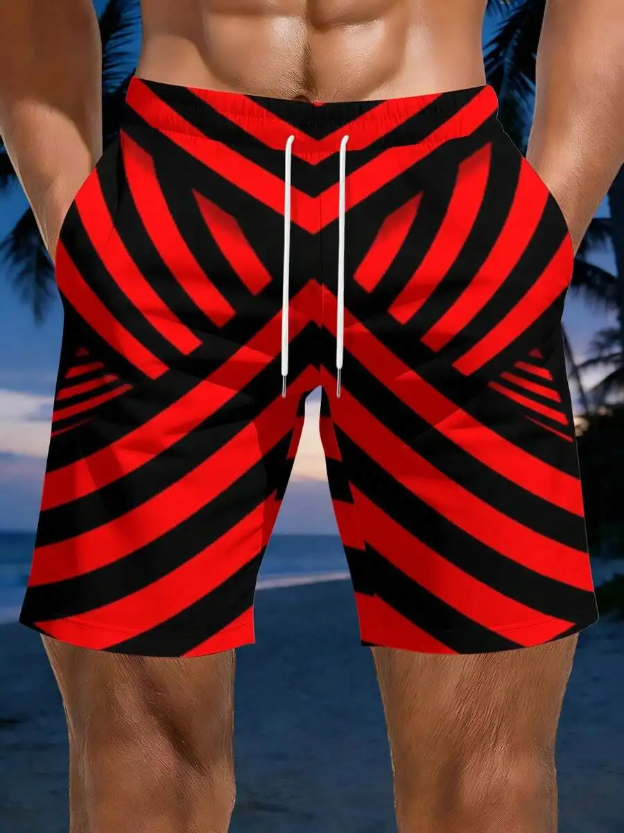 Mens Red And Black Geometric Print Beach Shorts Summer Quick Dry Swim Trunks
Mens Red And Black Geometric Print Beach Shorts Summer Quick Dry Swim Trunks