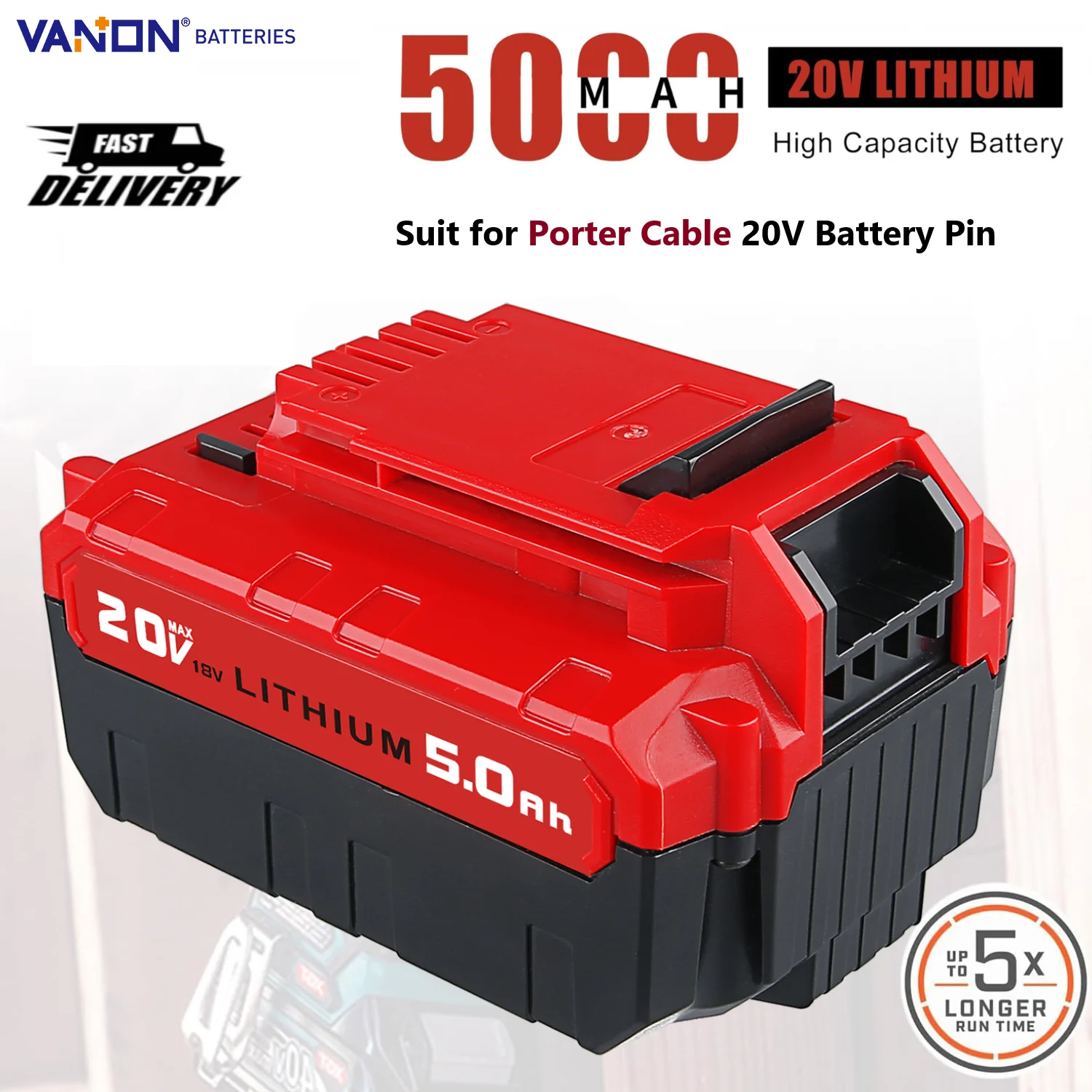 VANON 1Pack 5.0Ah Replace for Porter Cable PCC685L PCC620LB PCC640 PCC670B PCC680L PCC682L PCC710B 20V Power Tools Battery Pin
VANON 1Pack 5.0Ah Replace for Porter Cable PCC685L PCC620LB PCC640 PCC670B PCC680L PCC682L PCC710B 20V Power Tools Battery Pin