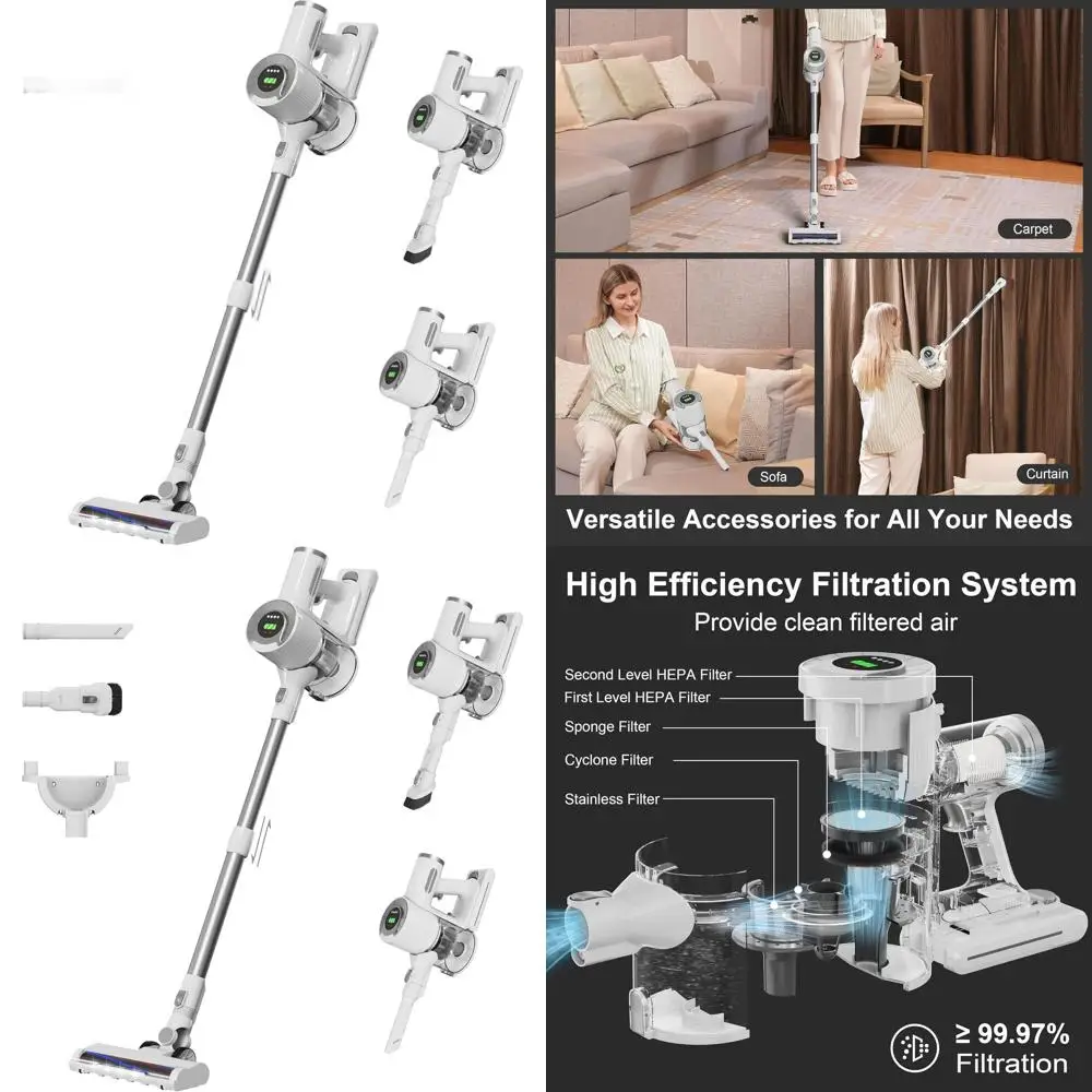 Portable 30kPa Stick Vacuum with 2200mAh Battery, 40 Mins Run Time, Ideal for Hard Floors, Carpets, Pet Hair
Portable 30kPa Stick Vacuum with 2200mAh Battery, 40 Mins Run Time, Ideal for Hard Floors, Carpets, Pet Hair